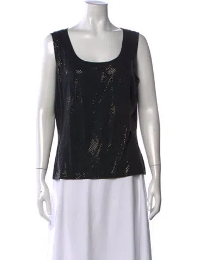 Pre-owned St. John Caviar Patterned Scoop Neck Top In Black