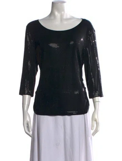 Pre-owned St. John Caviar Patterned Scoop Neck Top In Black