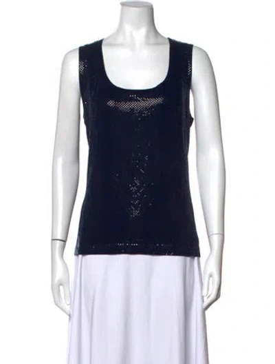 Pre-owned St. John Caviar Patterned Scoop Neck Top In Black