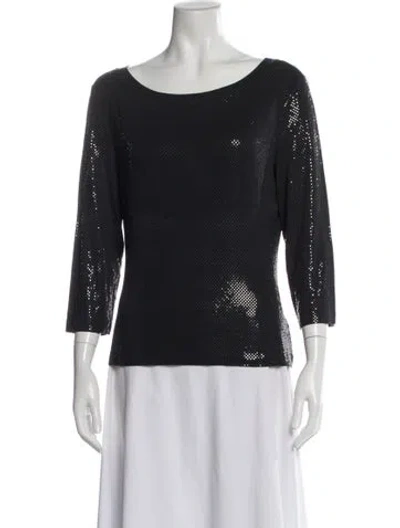 Pre-owned St. John Caviar Patterned Scoop Neck Top In Blue