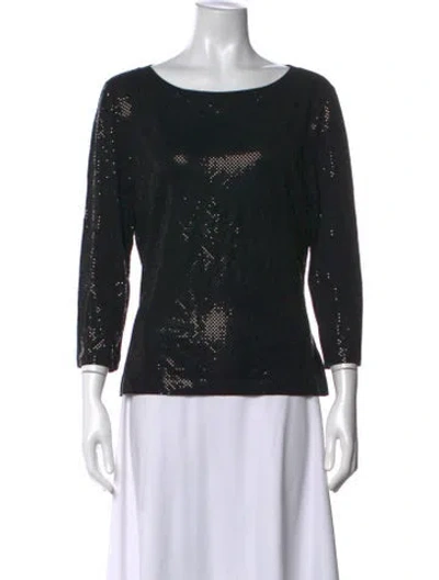 Pre-owned St. John Caviar Patterned Scoop Neck Top In Blue