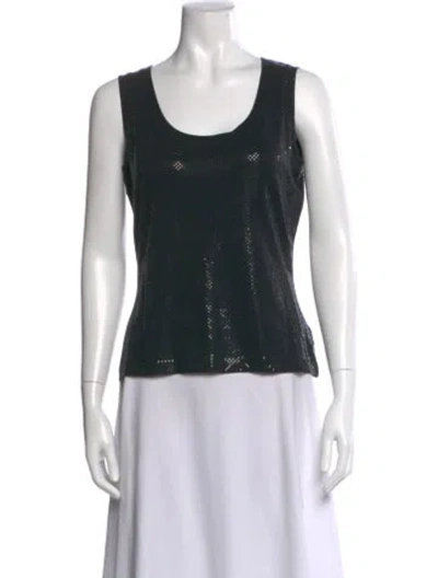 Pre-owned St. John Caviar Patterned Scoop Neck Top In Green