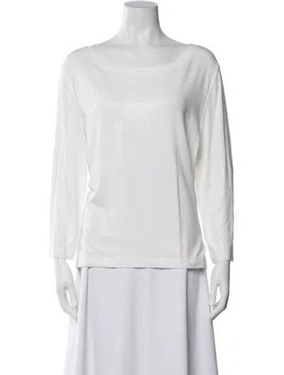 Pre-owned St. John Caviar Patterned Scoop Neck Top In White