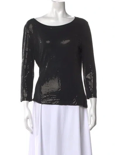 Pre-owned St. John Caviar Printed Scoop Neck Top In Black