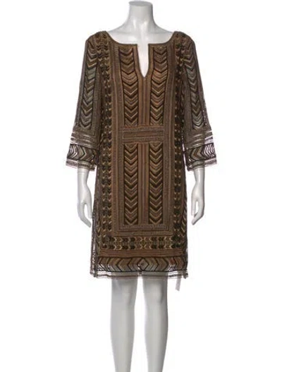 Pre-owned St. John Caviar Scoop Neck Mini Dress In Brown