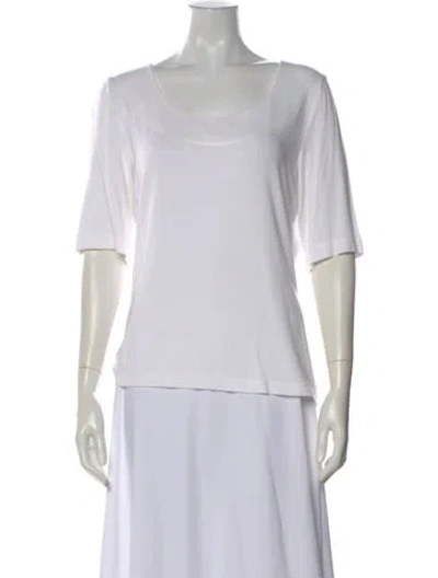 Pre-owned St. John Caviar Scoop Neck Short Sleeve Top In White