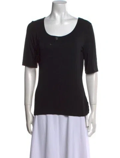 Pre-owned St. John Caviar Scoop Neck Short Sleeve T-shirt In Black
