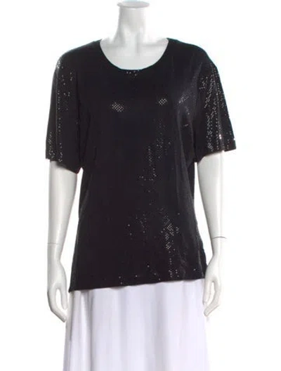 Pre-owned St. John Caviar Scoop Neck Short Sleeve T-shirt In Black