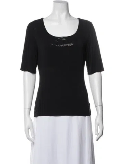 Pre-owned St. John Caviar Scoop Neck Short Sleeve T-shirt In Black
