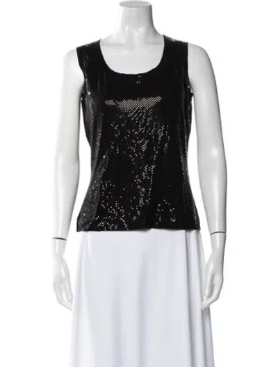 Pre-owned St. John Caviar Scoop Neck Sleeveless Top In Black
