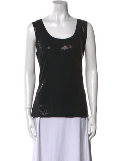 Pre-owned St. John Caviar Scoop Neck Sleeveless Top In Black