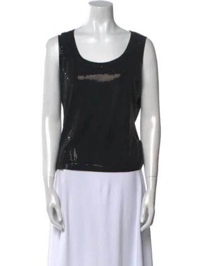 Pre-owned St. John Caviar Scoop Neck Sleeveless Top In Black