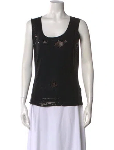 Pre-owned St. John Caviar Scoop Neck Sleeveless Top In Black