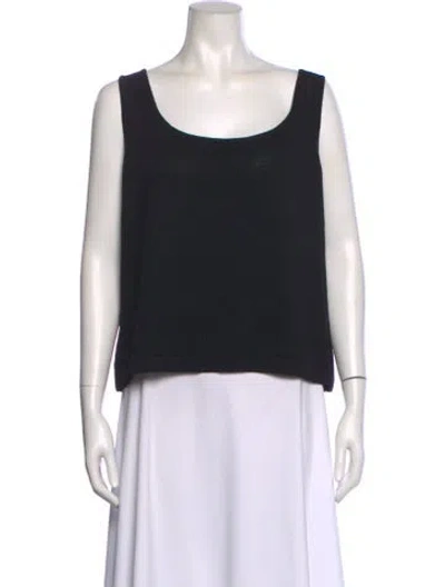 Pre-owned St. John Caviar Scoop Neck Sleeveless Top In Black