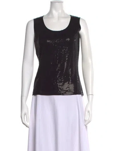 Pre-owned St. John Caviar Scoop Neck Sleeveless Top In Black