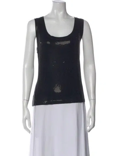 Pre-owned St. John Caviar Scoop Neck Sleeveless Top In Black
