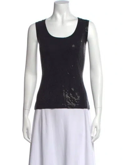 Pre-owned St. John Caviar Scoop Neck Sleeveless Top In Black