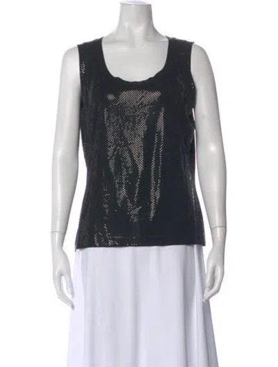 Pre-owned St. John Caviar Scoop Neck Sleeveless Top In Black