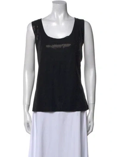 Pre-owned St. John Caviar Scoop Neck Sleeveless Top In Black