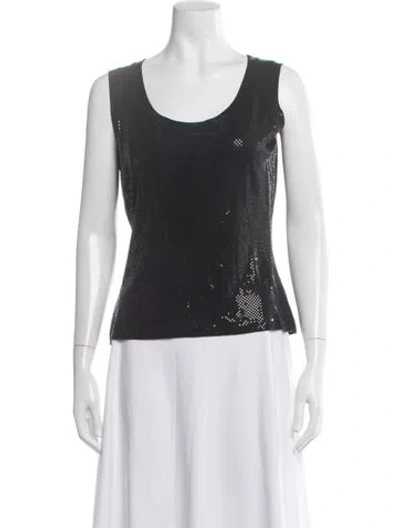Pre-owned St. John Caviar Scoop Neck Sleeveless Top In Black