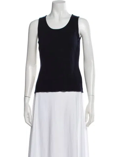 Pre-owned St. John Caviar Scoop Neck Sleeveless Top In Black