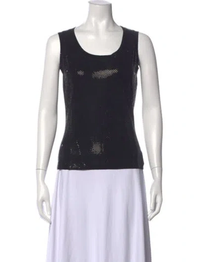 Pre-owned St. John Caviar Scoop Neck Sleeveless Top In Black