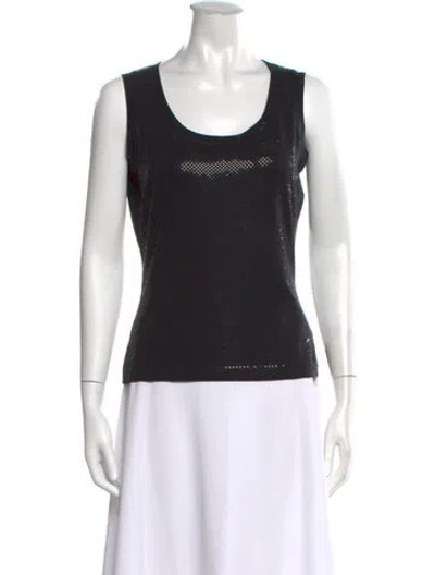 Pre-owned St. John Caviar Scoop Neck Sleeveless Top In Black