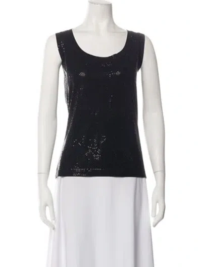 Pre-owned St. John Caviar Scoop Neck Sleeveless Top In Black