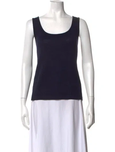 Pre-owned St. John Caviar Scoop Neck Sleeveless Top In Black