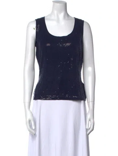 Pre-owned St. John Caviar Scoop Neck Sleeveless Top In Blue