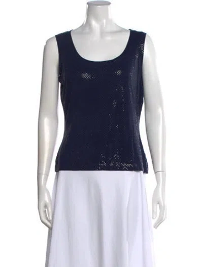 Pre-owned St. John Caviar Scoop Neck Sleeveless Top In Blue