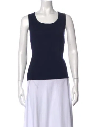 Pre-owned St. John Caviar Scoop Neck Sleeveless Top In Blue