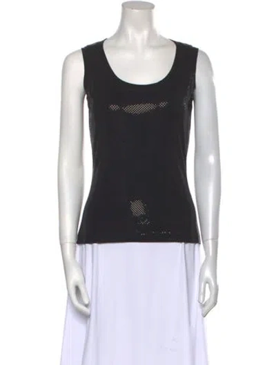 Pre-owned St. John Caviar Scoop Neck Sleeveless Top W/ Tags In Black