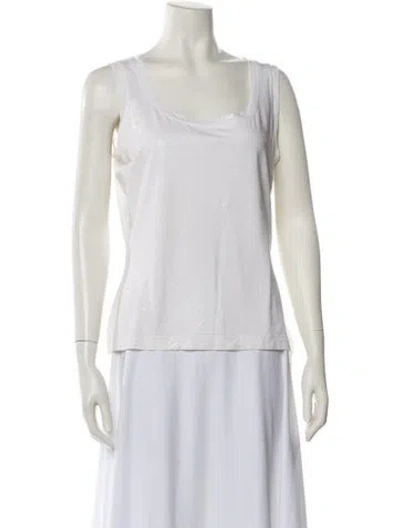 Pre-owned St. John Caviar Scoop Neck Sleeveless Top In White
