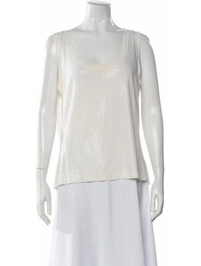 Pre-owned St. John Caviar Scoop Neck Sleeveless Top In White