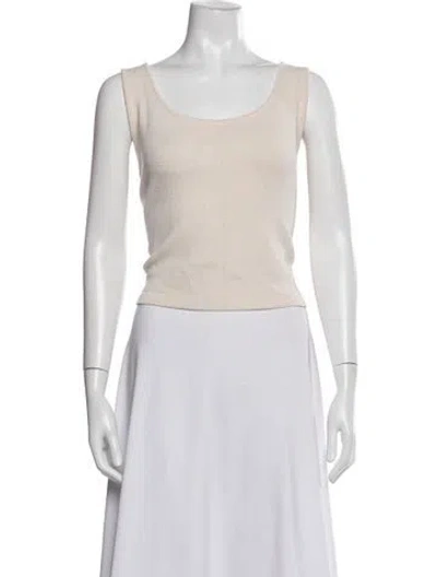 Pre-owned St. John Caviar Scoop Neck Sleeveless Top In White