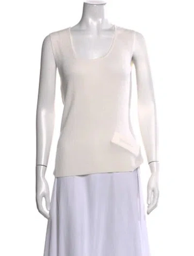 Pre-owned St. John Caviar Scoop Neck Sleeveless Top In White