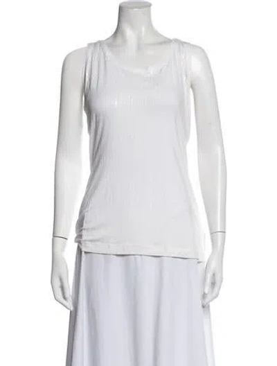Pre-owned St. John Caviar Scoop Neck Sleeveless Top In White