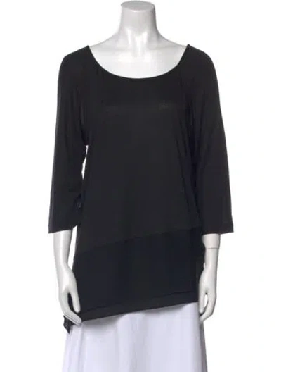 Pre-owned St. John Caviar Scoop Neck Three-quarter Sleeve Blouse In Black