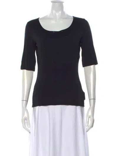Pre-owned St. John Caviar Scoop Neck Three-quarter Sleeve Top In Black