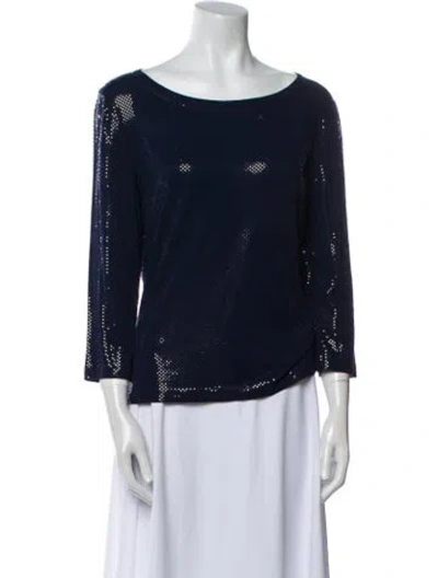 Pre-owned St. John Caviar Scoop Neck Three-quarter Sleeve Top In Blue