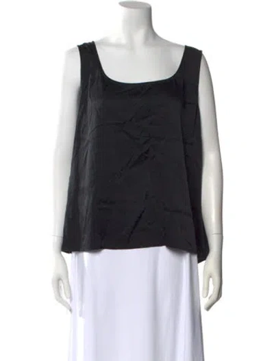 Pre-owned St. John Caviar Silk Square Neckline Top In Black