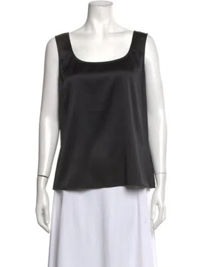 Pre-owned St. John Caviar Silk Square Neckline Top In Black