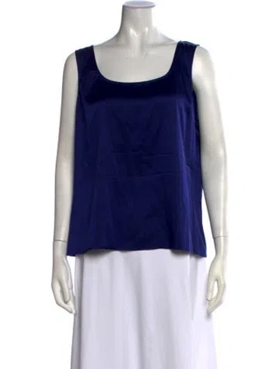 Pre-owned St. John Caviar Silk Square Neckline Top In Blue