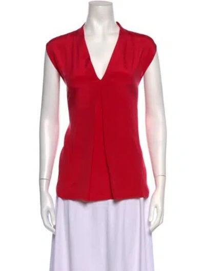 Pre-owned St. John Caviar Silk V-neck Top In Red