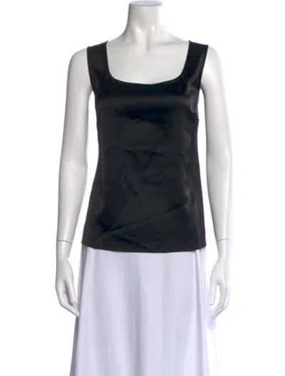 Pre-owned St. John Caviar Square Neckline Sleeveless Top In Black