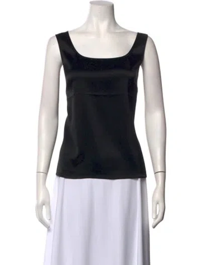 Pre-owned St. John Caviar Square Neckline Sleeveless Top In Black