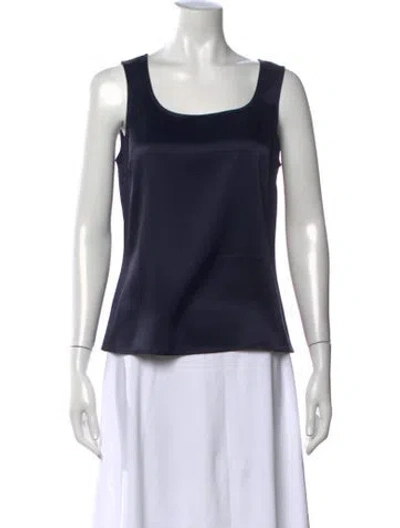 Pre-owned St. John Caviar Square Neckline Sleeveless Top In Blue