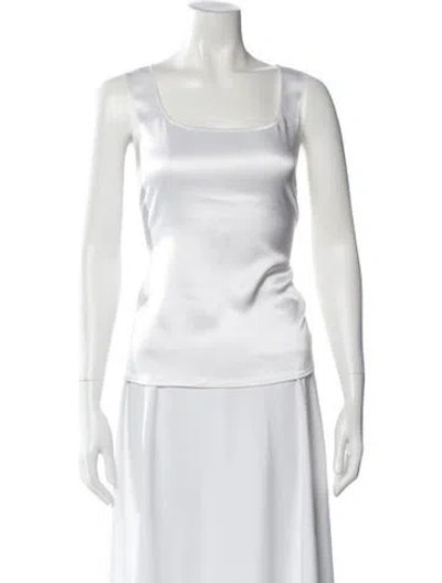 Pre-owned St. John Caviar Square Neckline Sleeveless Top In White
