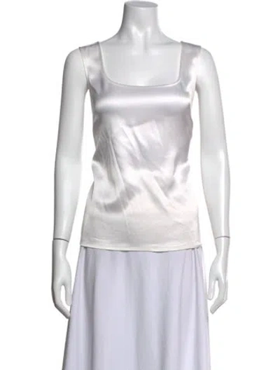 Pre-owned St. John Caviar Square Neckline Sleeveless Top In White